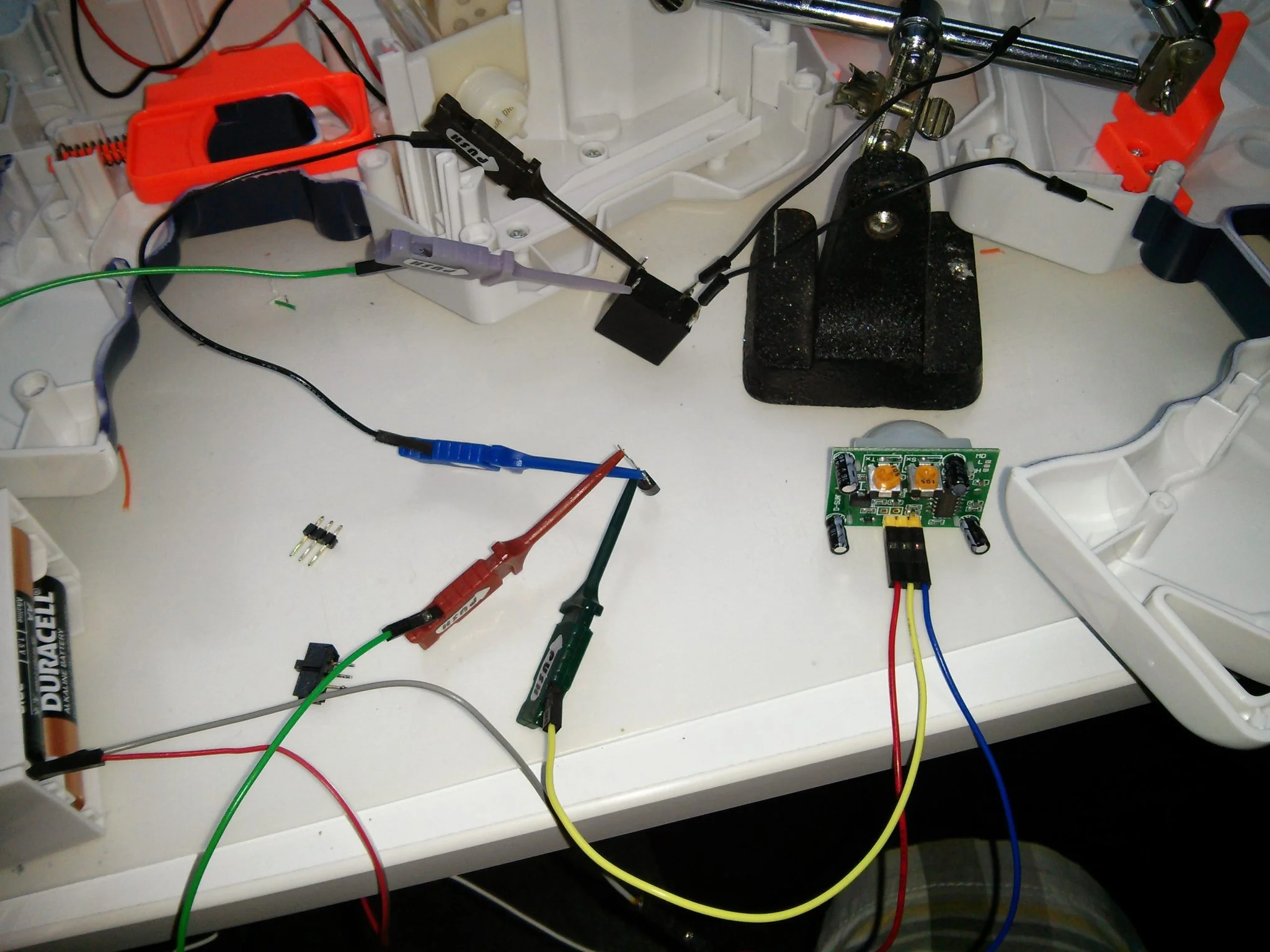 This is the motion sensor, and it does all the work for me! It's even got 'Pots' for changing sensitivity to motion and timing (how long the gun will fire when it senses motion)